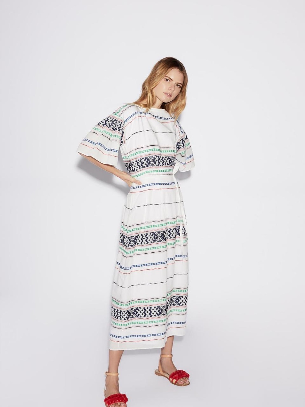 Porcelain Lilianaly Embroidered Midi Dress